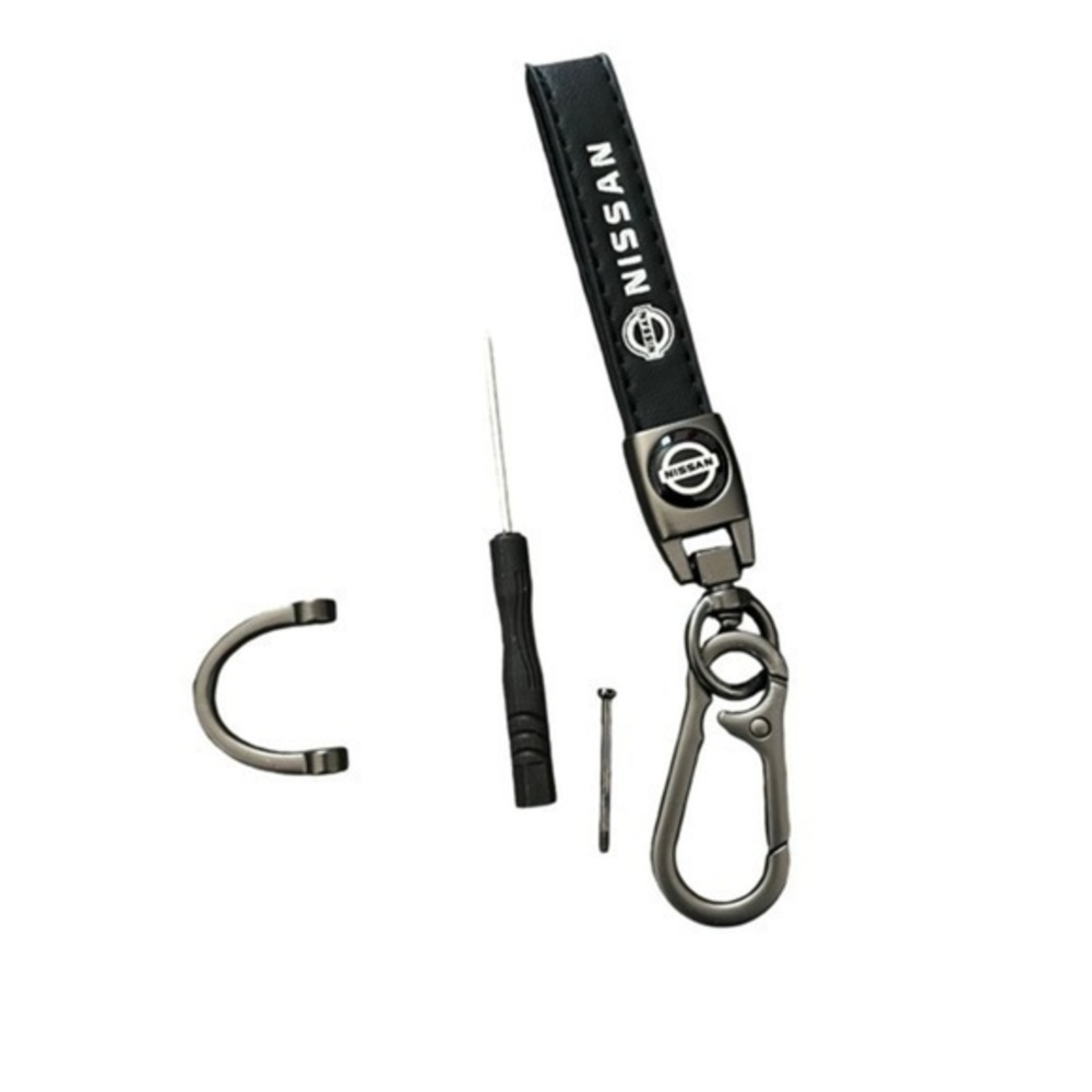 NWT Nissan Leather Keychain Car Key Ring With D Ring Fob Holder